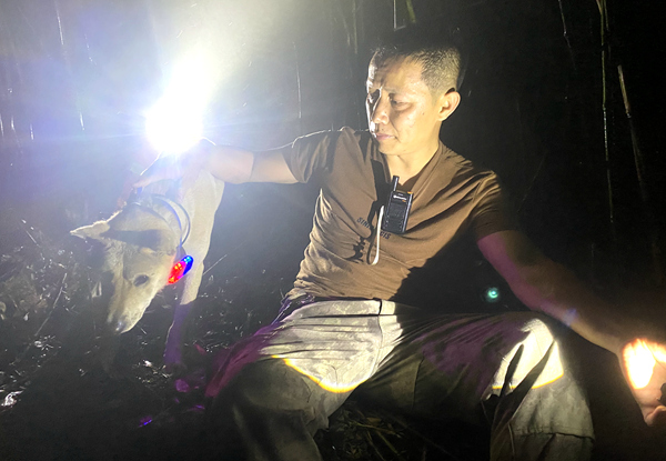 警犬“毛毛”引导救援队员前行。警方供图